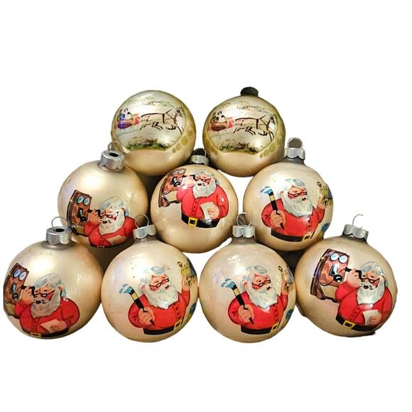 Lot of 9 Vintage Glass Ball Christmas Ornaments Santa and Horse Drawn Carriage - Picture 1 of 9